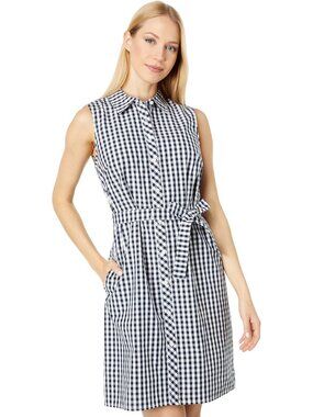 Tommy Hilfiger Navy Gingham Tie Waist Shirt Dress Size 6
